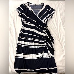 New York & Co faux wrap dress. Black and white stripes. Size M.
